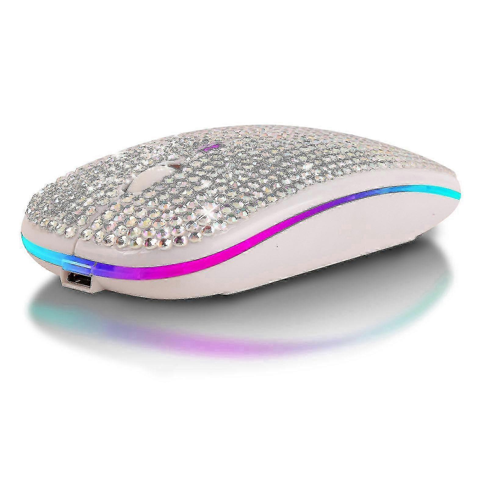 Rechargeable 2.4ghz Bluetooth-compatible Wireless Mouse With Crystal Diamond