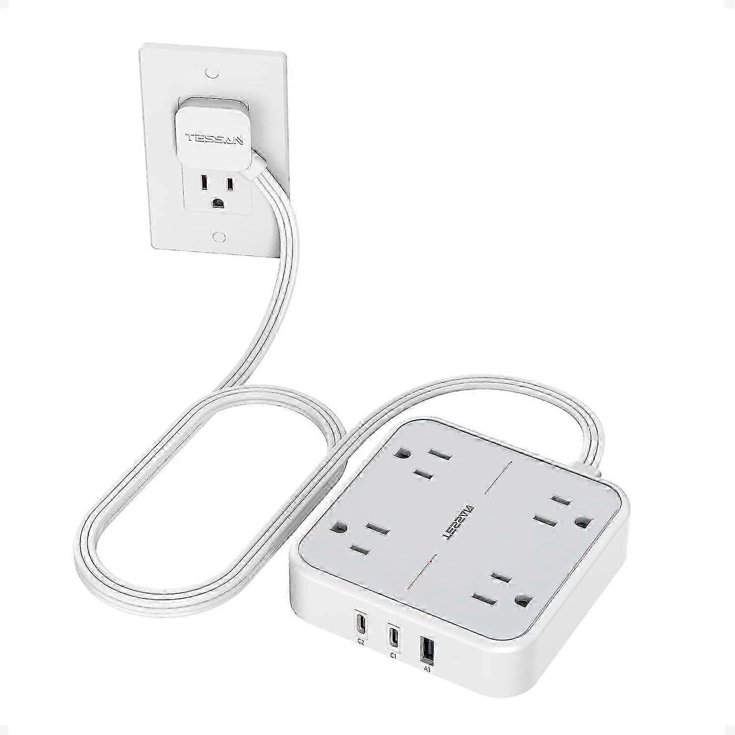 Surge Protector Flat Extension Cord 5Ft, Flat Plug Power Strip
