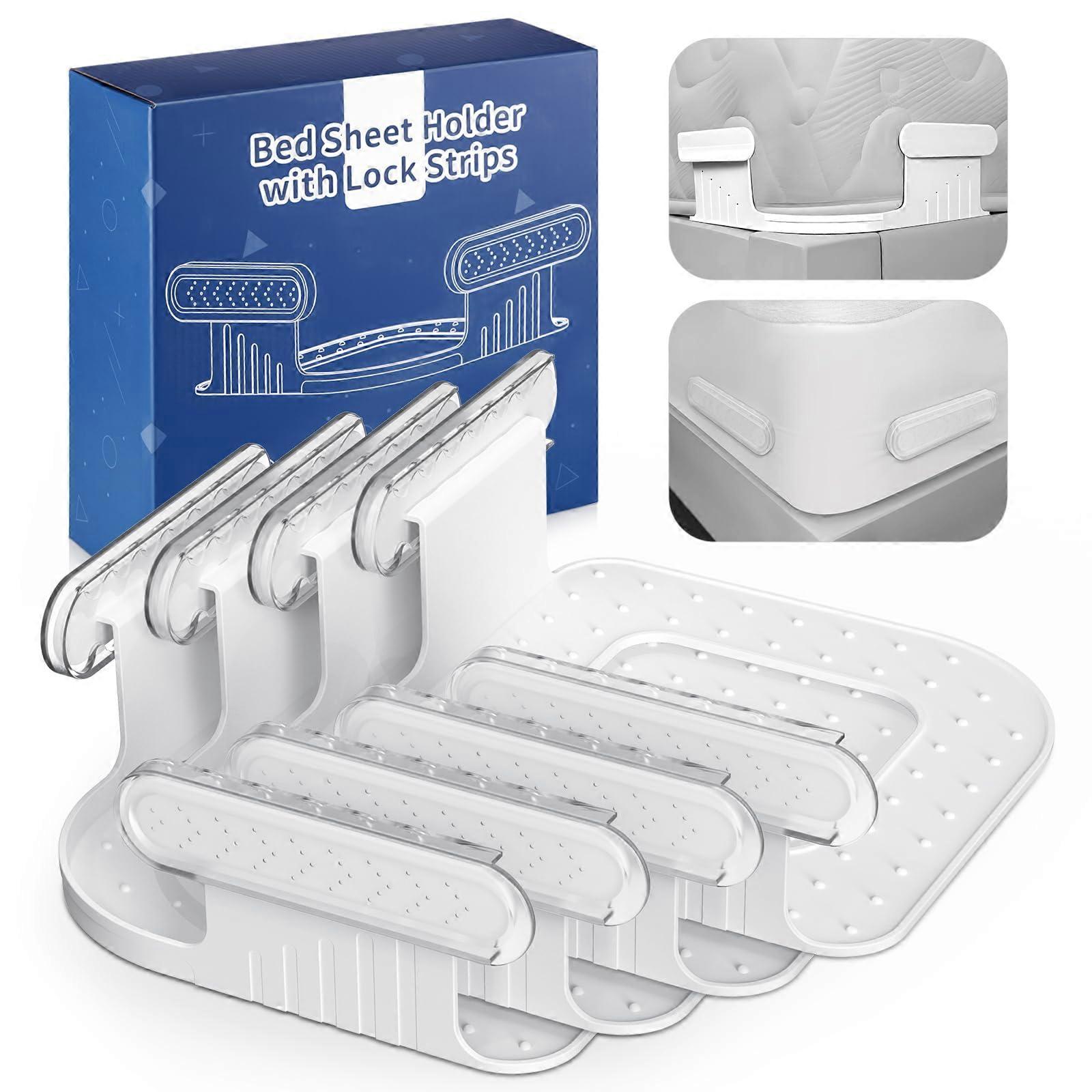 Bed Sheet Holders and Straps with Clipless Secure Design, Fits All Sheet Sizes, Corner Lock Stability