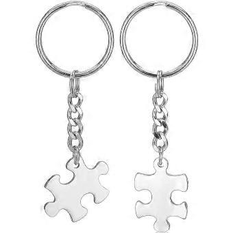 Puzzle Piece Keychain, Stainless Steel Jigsaw Charm Key Ring, Matching Puzzle Pendant Key Tag Gift for Couple Friendship