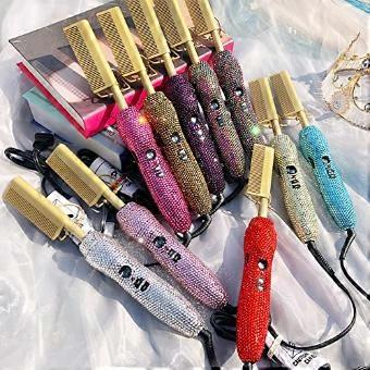 Rhinestone Handle Hot Comb Honey Gold Hair Straightener with Fast Heating and Precise Temperature Control