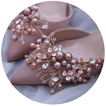 1 Pair Pearl Shoe Clips Rhinestone Crystal Bridal Shoe Buckles Decorative Flower Shoe Charms DIY Floral Shoe Decoration for Wedding Party Shoes Access