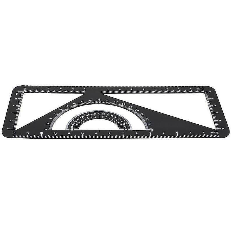17X7x0.1cm Black Straight Edges Aluminum Alloy Straightedge Triangle Protractor Set For Drawing Meas