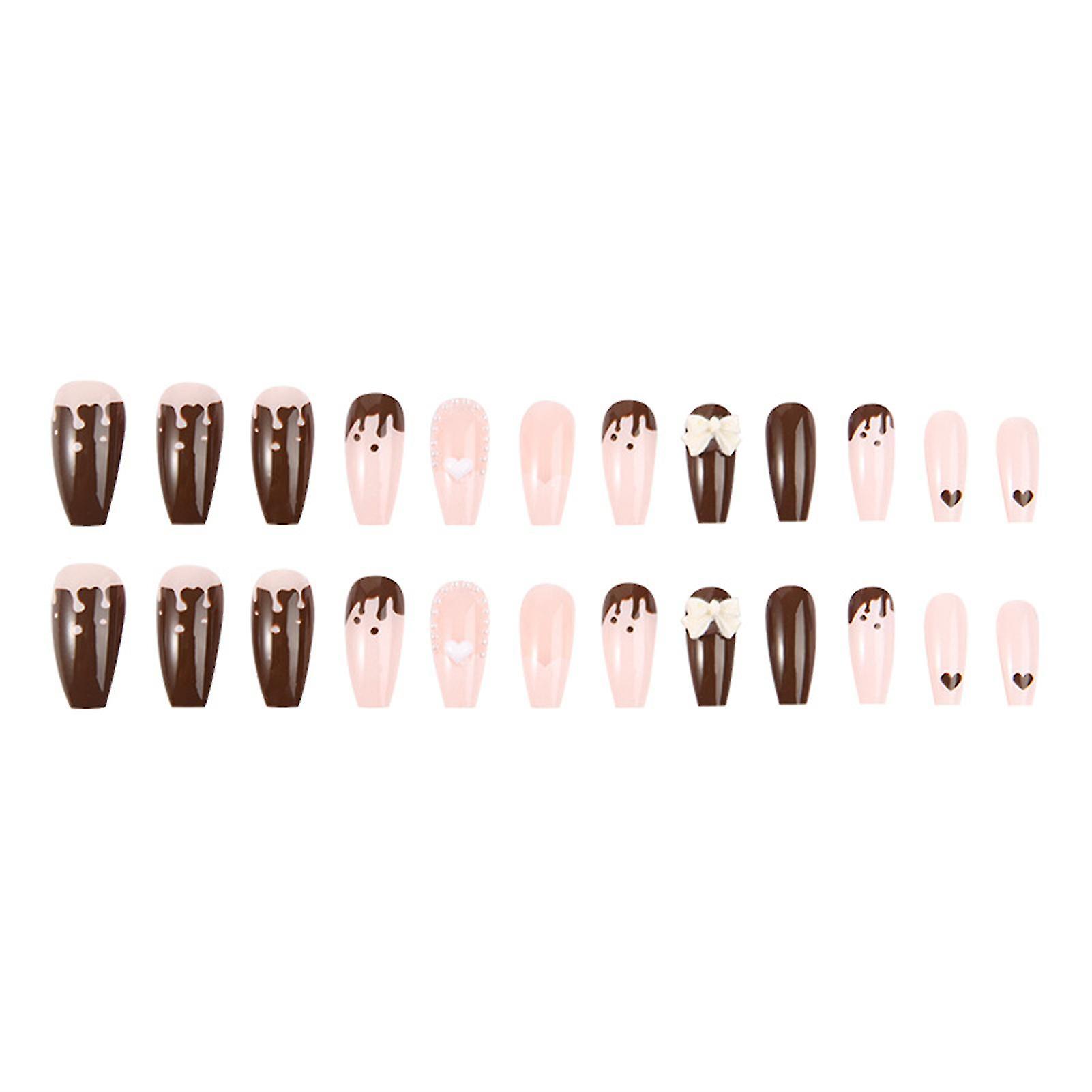 Brown White Press On Nails For Women Unique Trendy Pattern Nail Pieces For Nail Art Beginners Practice