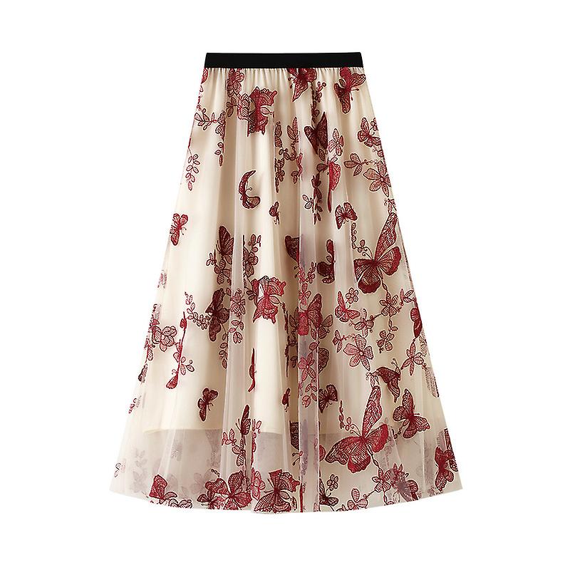 Women's Tulle Elastic High Waist A-line Midi Skirt