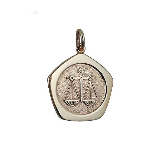 9ct Gold 21mm five sided Libra Zodiac Pendant