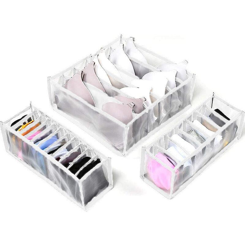 Underwear Drawer Divider, Set of 3 Includes 6 + 7 + 11 Cell Foldable Storage Cabinet Drawer Compartment Storage Boxes, White