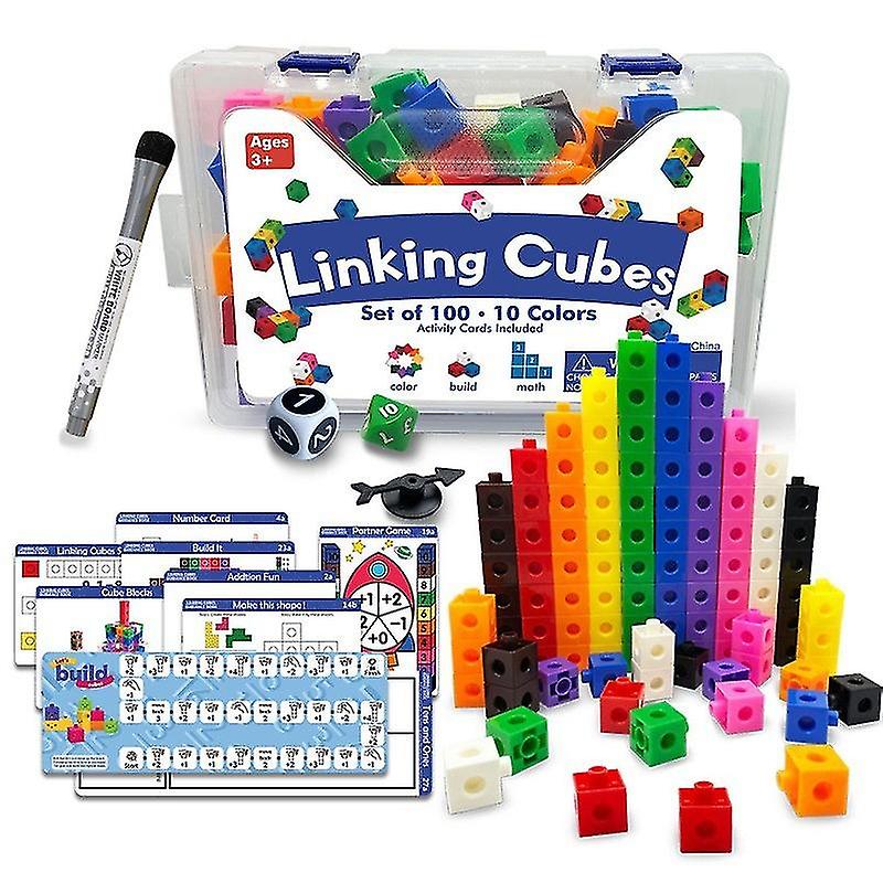100pcs Linking Cubes Counting Set Diy Number Blocks Patching Snap Blocks Teaching Mathematics Toys Math Educational For Kids