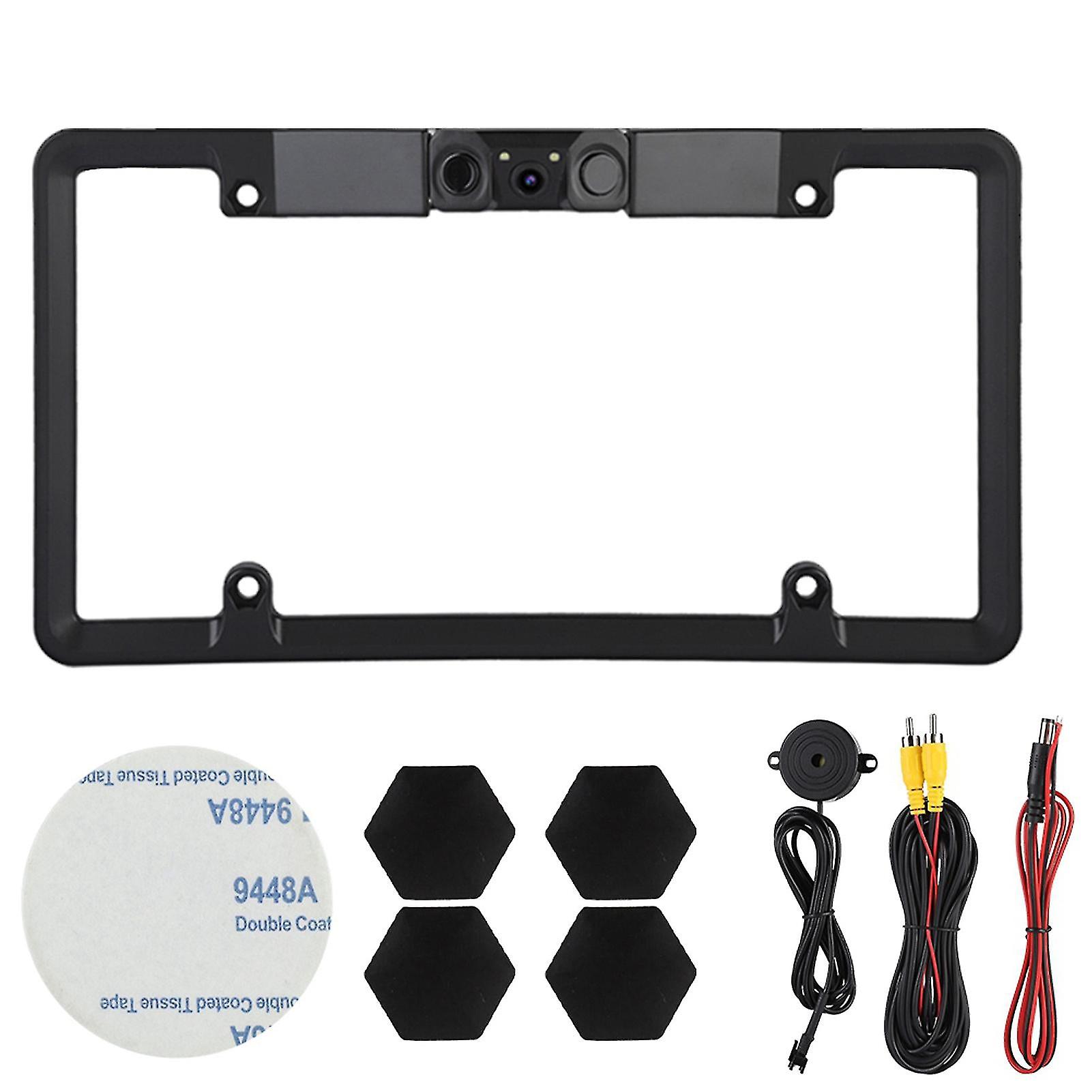 3 In 1 Car License Plate Frame Parking Sensor Radar Rearview Reverse Backup Camera 2led