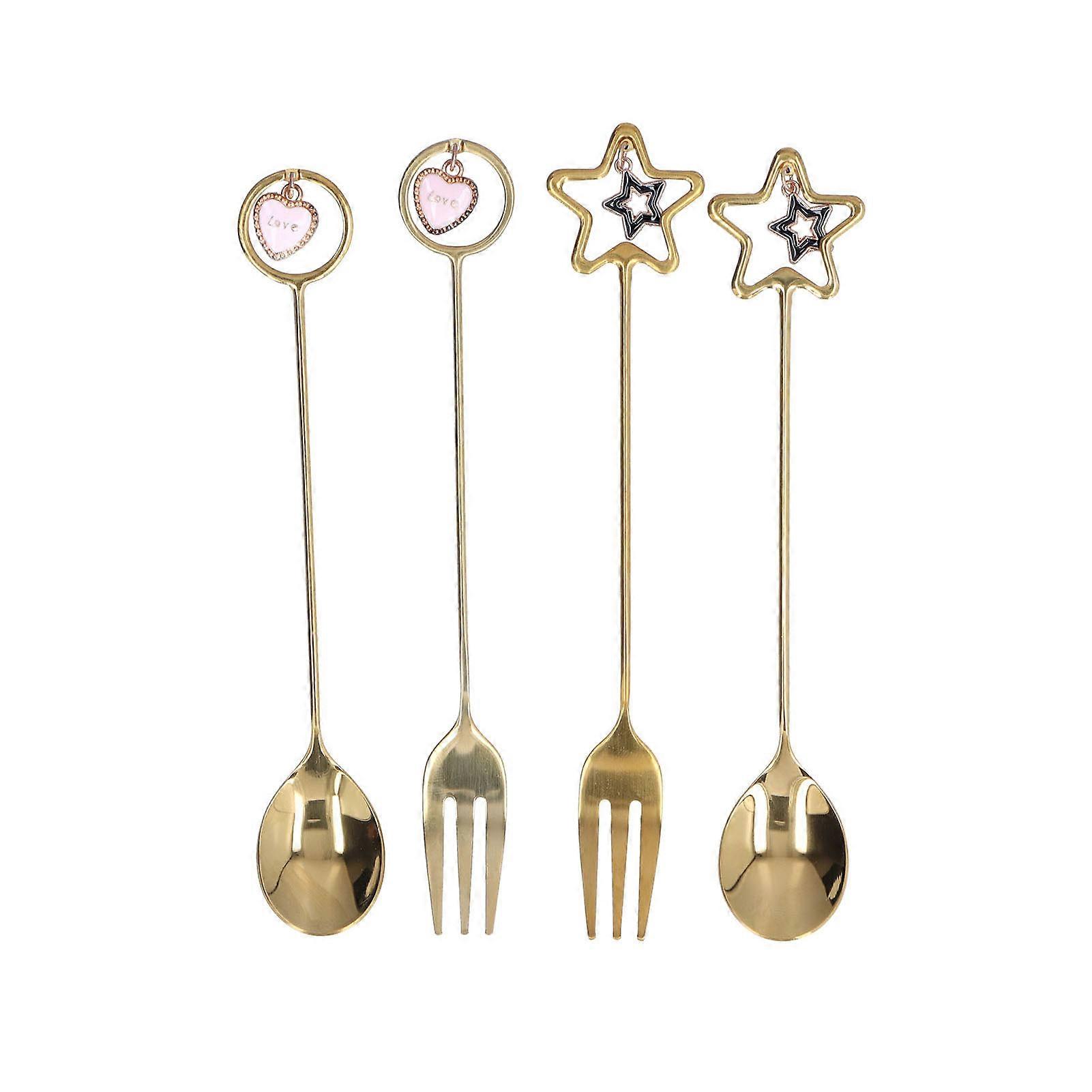 Innovative, Star, Pendant, Coffee, Spoon, Heart, Shaped, Dessert, Fork