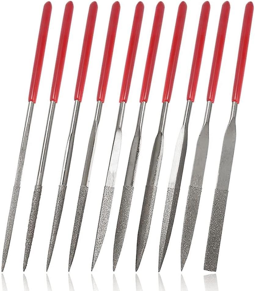 10 Pieces Diamond Files, 160mm Mini Modelling Riffler Files Set 4mm Shank Assorted Small Needle Files Triangular Square Flat Shape Metal Files Kit