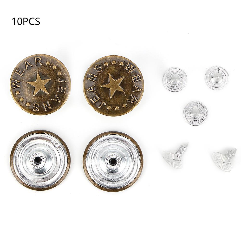 20mm Vintage Jean Clasp Button 10 Piece Set, Practical Durable Metal Jean Buttons with Thread for Jeans Jackets and Crafts