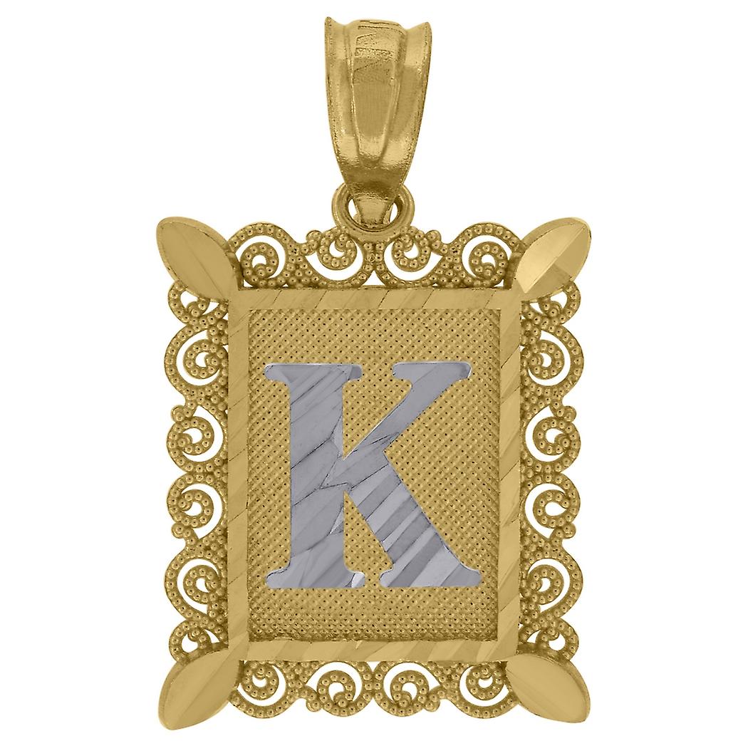 10k Deux Tons Or Unisexe Sparkle Cut Lettre Nom Personnalisé Monogramme Initiale K Pendentif Collier 25.9x15.90mm Wid
