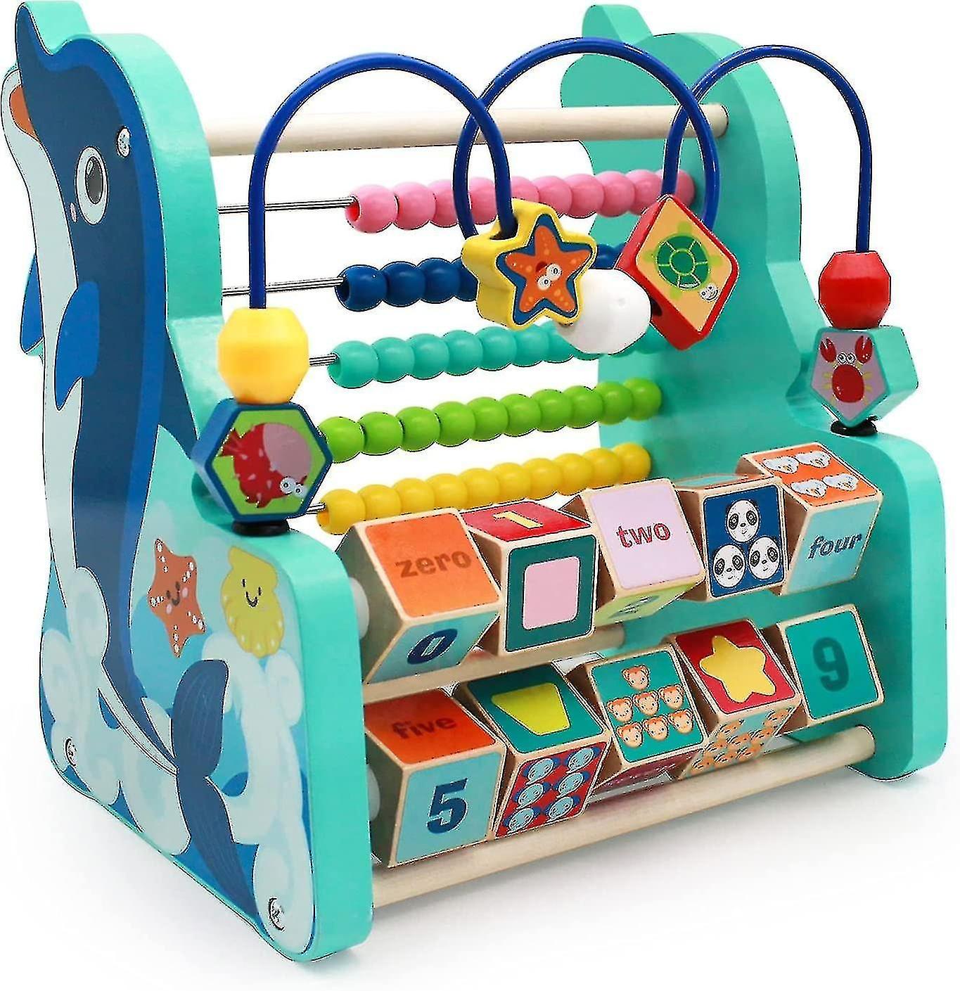 Wooden bead maze toy with abacus for toddler animals