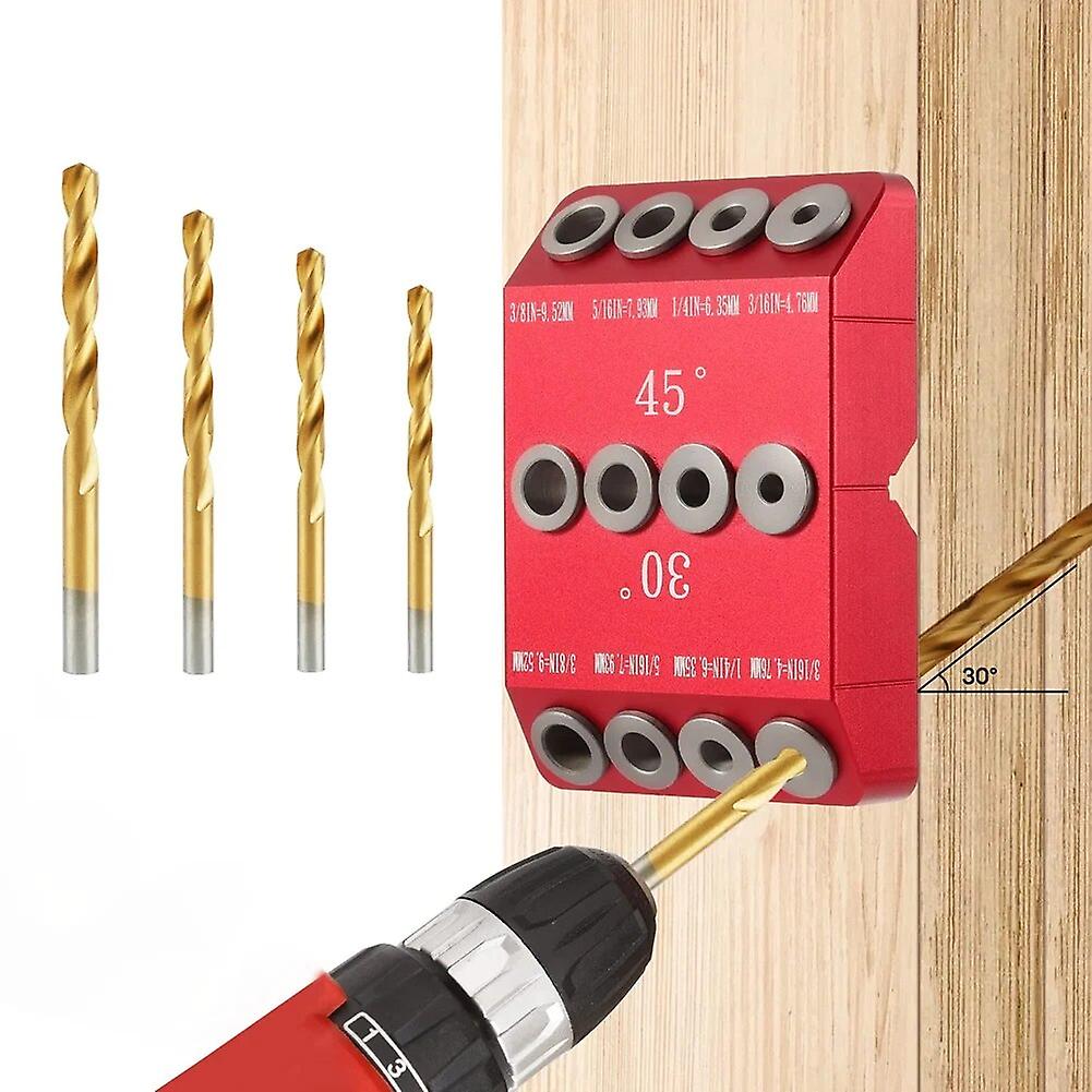 30/45/90° Angle Hole Guide Jig For Angled And Straight Hole,cable Railing Lag Screw Drilling Template,4 Drill Bits