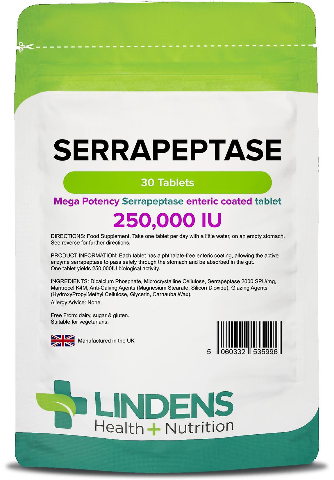 Lindens Serrapeptase 250,000IU - 30 Tablets