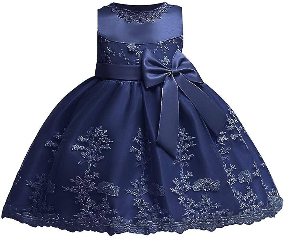 Baby Girls Bowknot Tutu Party Robes Bleu foncé