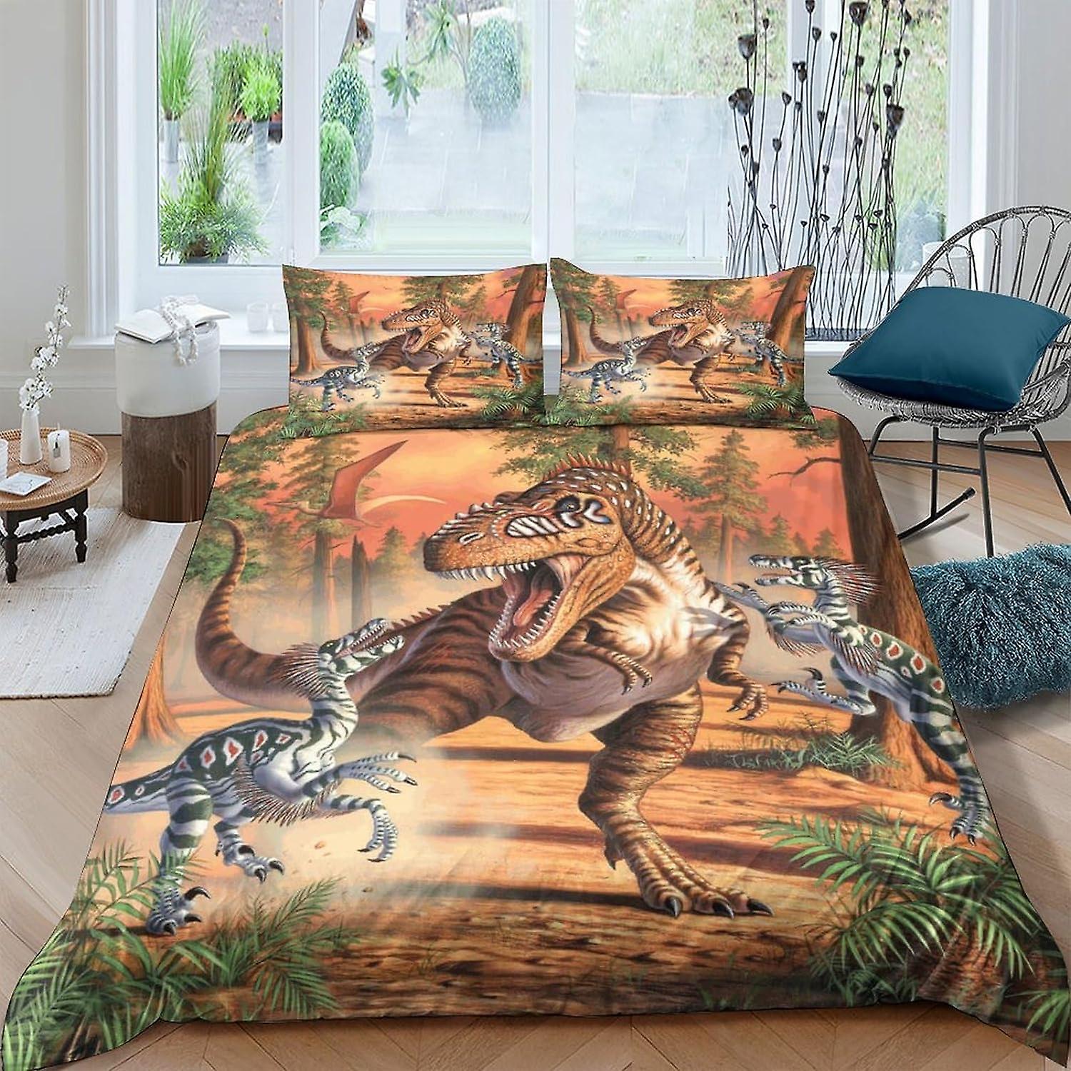 VCLUST Dinosaur World 3-częściowa poszwa na kołdrę, zestawy pościeli 3D poszewka na kołdrę, poszewka na kołdrę z miękkiej mikrofibry, z poszewkami na poduszki, z zamkiem błyskawicznym na