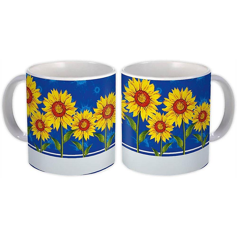 Gift Mug: Rustic Sunflowers Row Stripe