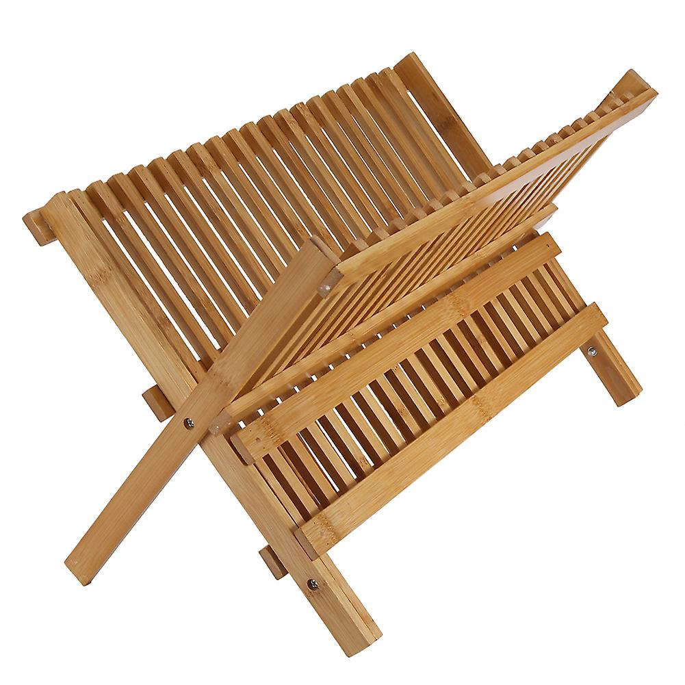 Foldable Dish Drying Rack Collapsible Compact Plate Organizer Bamboo Dish Drainer Kitchen Tool