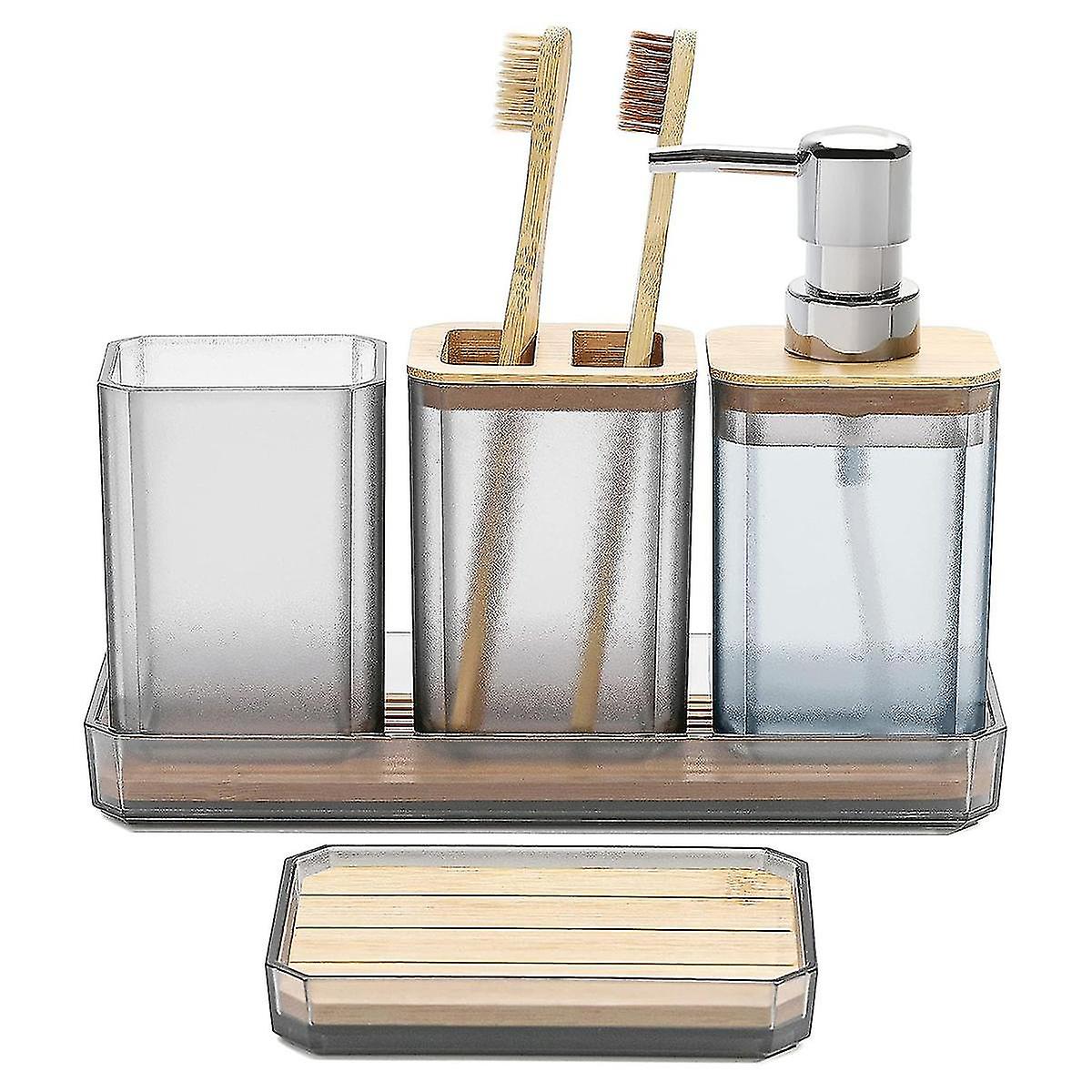 5 قطع الحمام التبعي مجموعة، موزع الصابون، صحن الصابون، حامل فرشاة الأسنان، كأس فرشاة الأسنان، الغرور