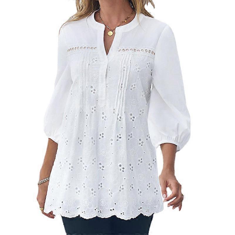 Lace Cut-out Blouse With Lantern Sleeves
