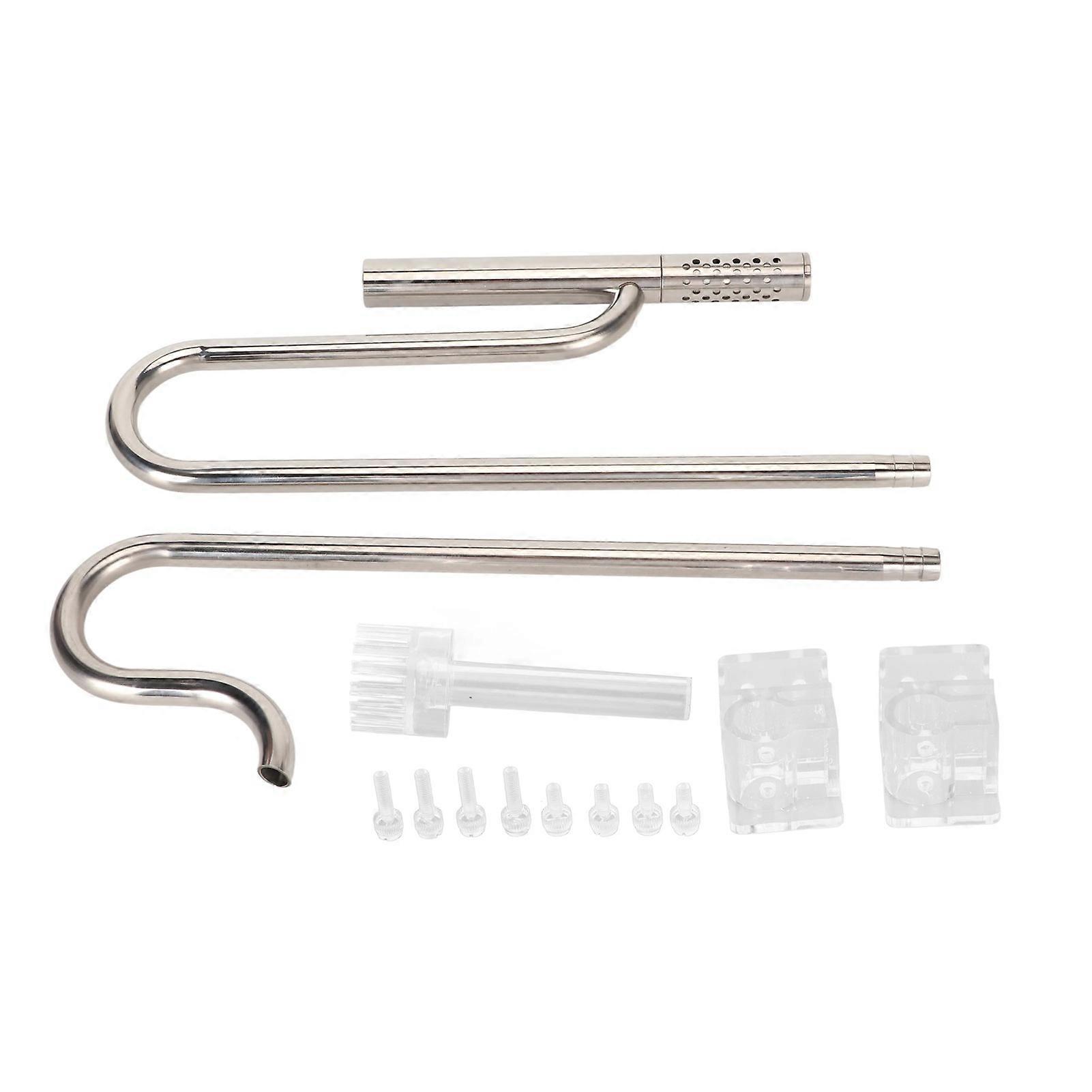 Inflow Outflow Pipe Set Adjustable 304 Stainless Steel Fish Tank Lily Pipe with Surface Skimmer for Aquarium Filter 12mm Outlet with 12mm Deoiling Fil