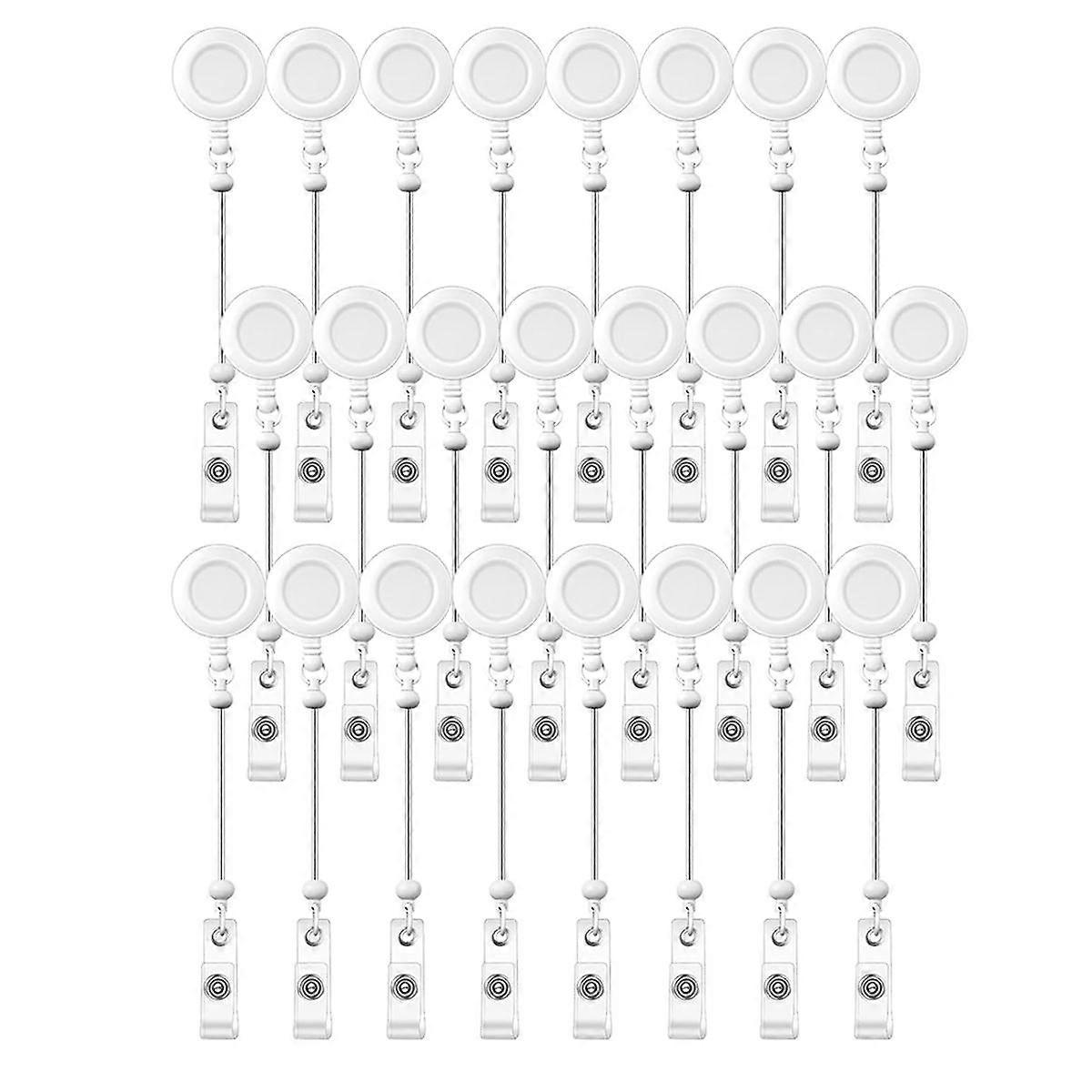 24 Pcs Beadable Badge Reel Retractable Clips Holder for Beads Bulk Blank Bar ID Name Badge Reels with Belt Clip,White
