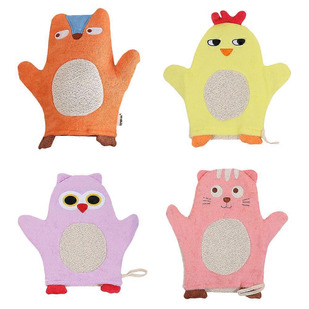 4pcs Animal-design Child Bathing Gloves Showering Towel Gloves for Home Use (Random Style)
