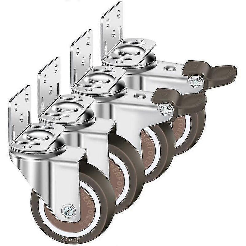 Set Of 4 50mm Swivel Casters, 100kg Furniture Casters, L Type Furniture Wheel With Brake 360 Rotation, For Indoor And Outdoor(2 Caster With Brake, 2 C
