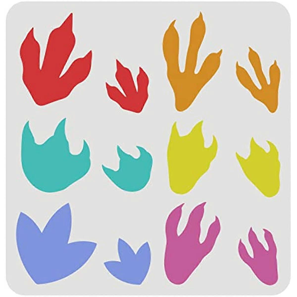 Dinosaur Foot Print Stencil 11.8x11.8inch Reusable 12 Style Dinosaur Paw Print Painting Stencil Mylar Animal Paw Print Stencil for Painting on Paper T