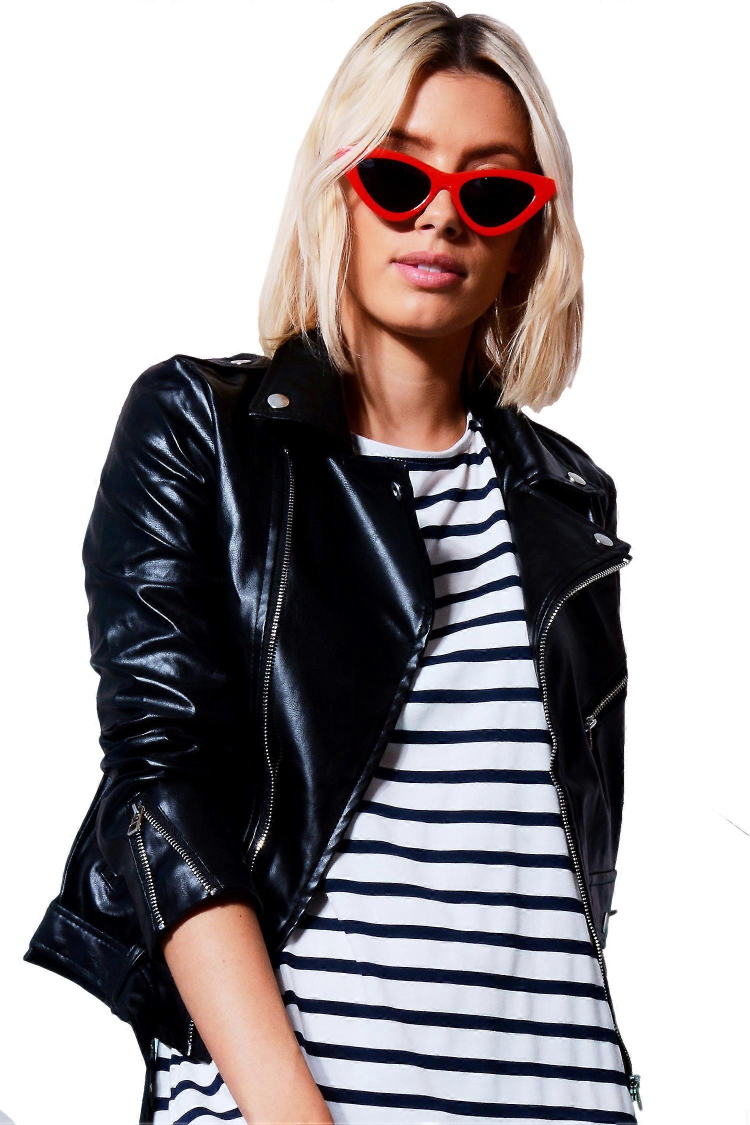 Lovemystyle Classic Black Leather Jacket With Gold Hardware