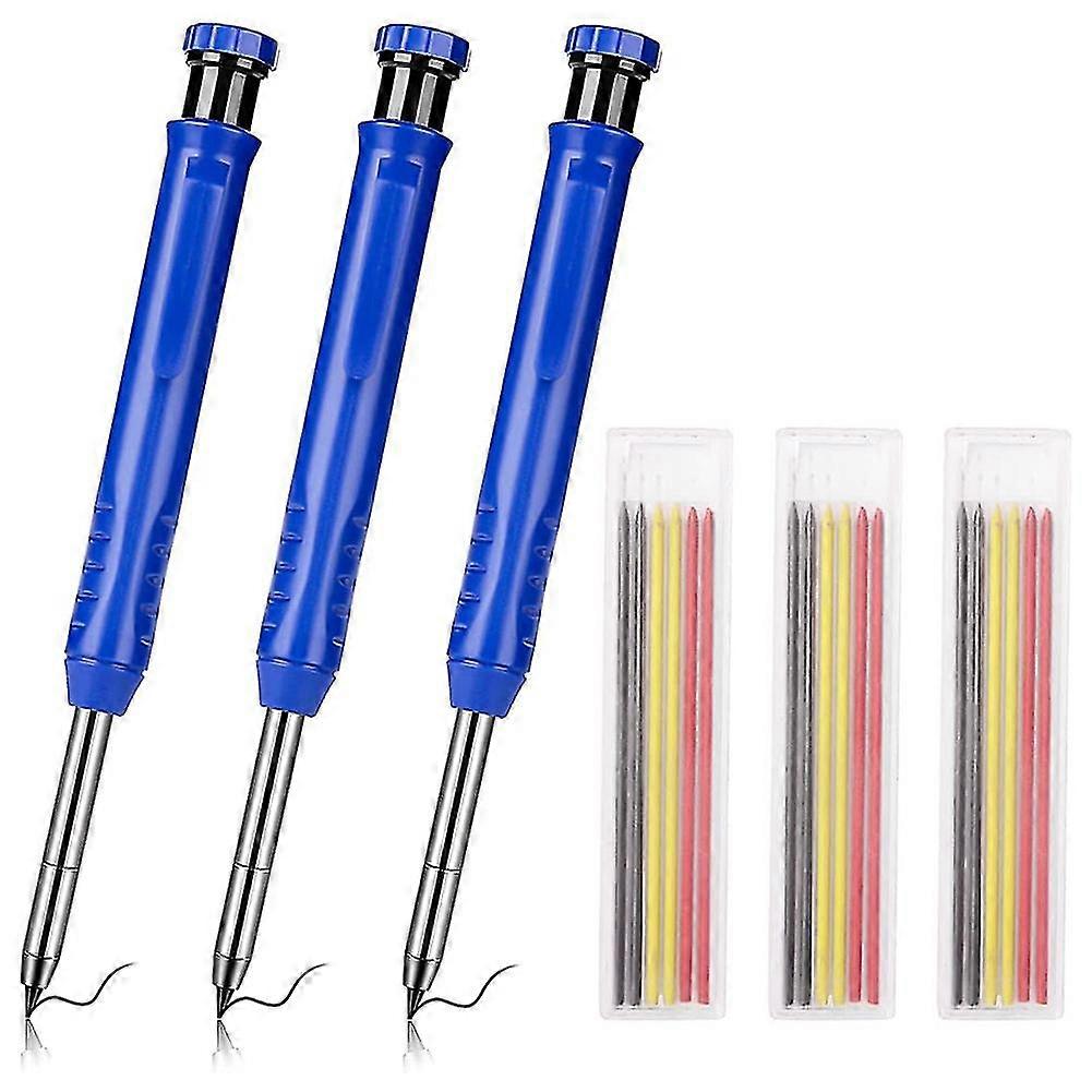 3 Pcs Solid Carpenter Pencils Set Woodworking Mechanical Pencils With 18 Pcs Refills In 3 Colors, D