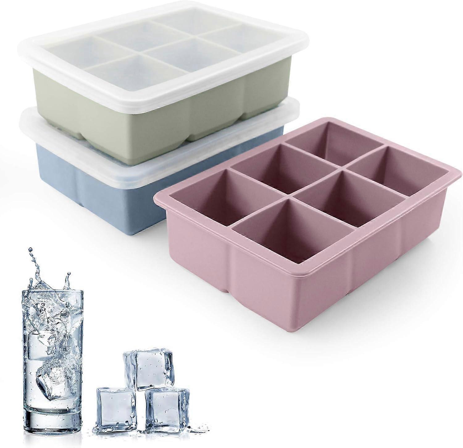 Ice Cube Trays 3 Pack - Large Size Silicone Ice Cube Molds with Removable Lids Reusable and for Whiskey, Cocktail, Stackable Flexible Safe Ice