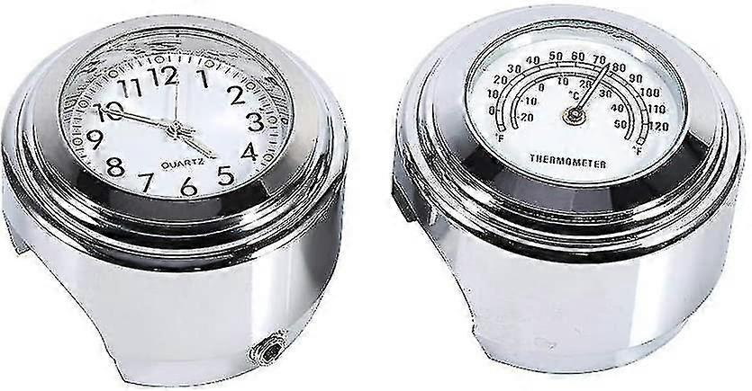 Motorcycle Clock Tabletop Thermometer, Motorcycle Handlebar Mount Watch Dial Clock Thermometer Temp White Pack(2pcs)