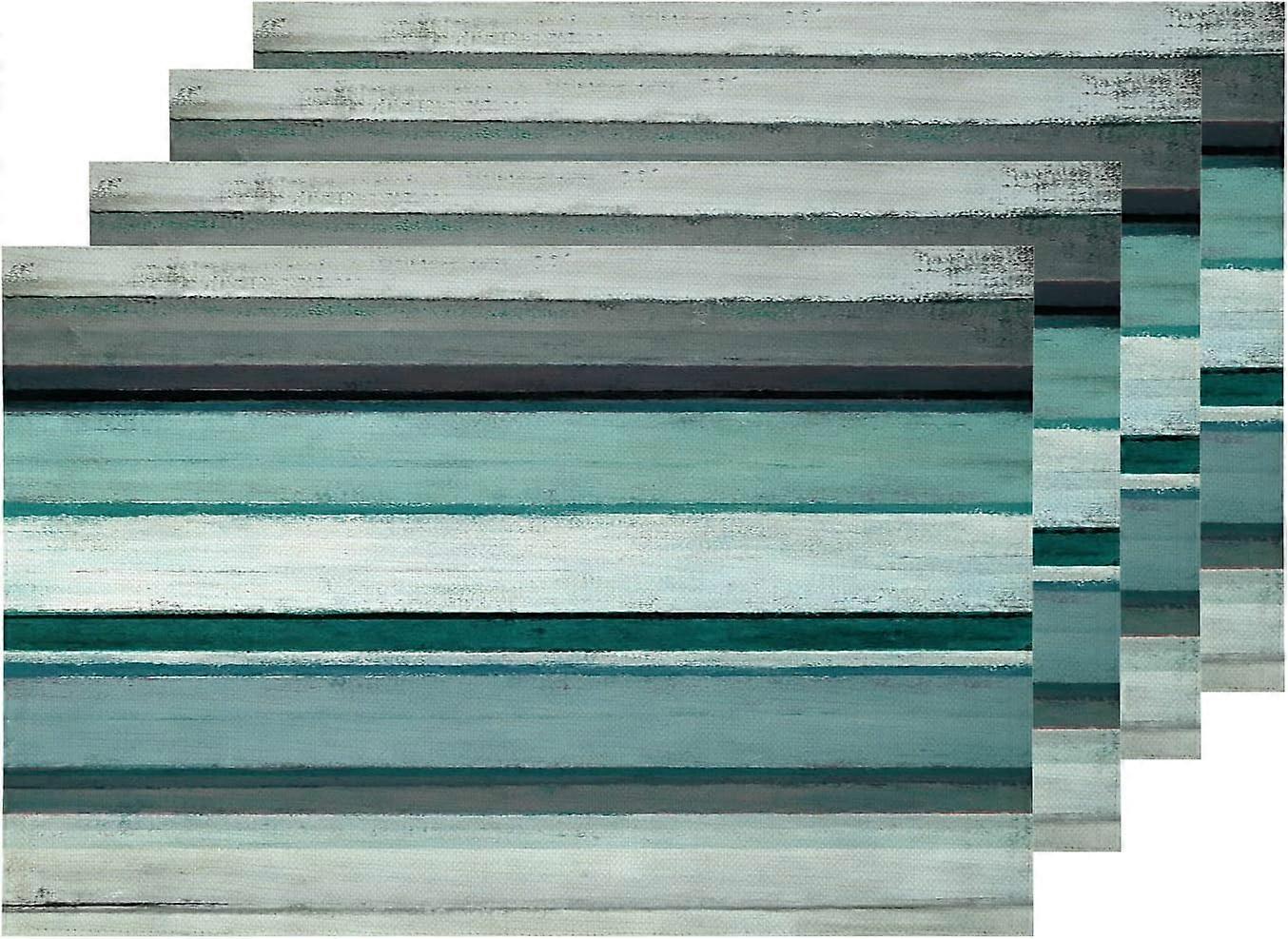 Teal Modern Painting Placemats, Grey Abstract Stripes Table Mat Linen Burlap Washable Double-Deck Heat Insulation for Dining Table Kitchen Table Set o
