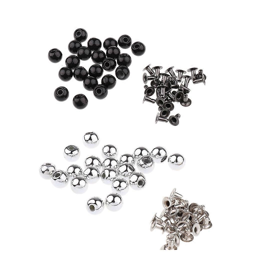 40 Sets Stylish Gloss Black and silver Pearl Dome Studs Button for Hand Craft Clothes Bag Shoes Embellishment