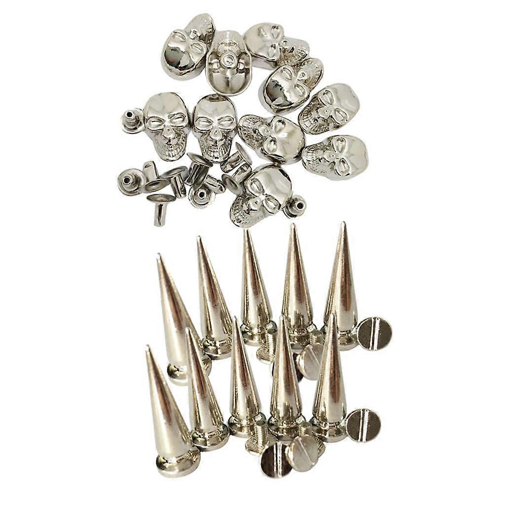 20 Ensembles Crâne/Cône Clous Rivets Punk Rock DIY Pointes Chaussures Sacs Décor Argent
