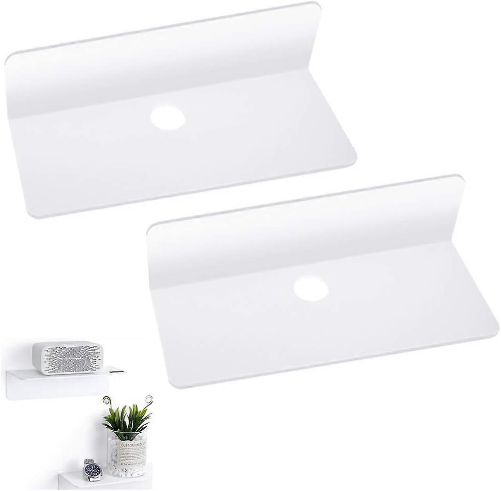 XHX Floating Wall Shelf Acrylic Floating Shelf Self Adhesive Heavy Duty Floating Shelf with Double Sided Adhesive Tape and 4 Cable Hooks for Phone, Ke