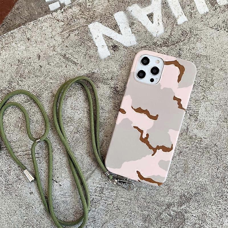 For iPhone 13 Camouflage Pattern IMD Shockproof TPU Protective Case with Lanyard(Hunter Camo)