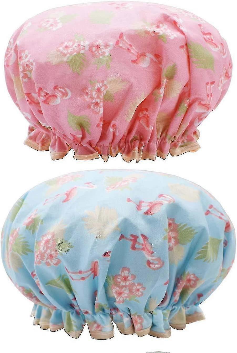 2 Pcs Acsergery Gift Bath Caps Elastic Band Double Layers Waterproof Shower Caps