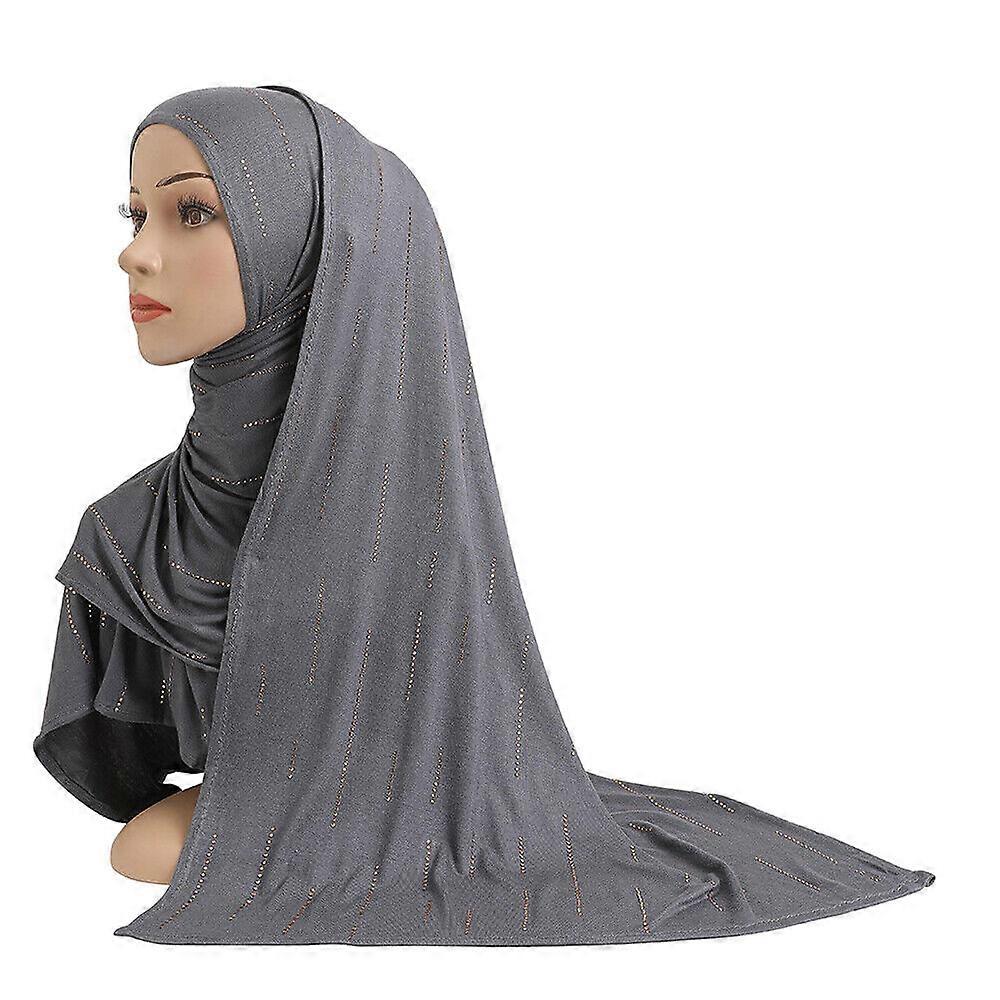 Lenço Longo Muçulmano de Jersey de Algodão com Strass Lenços de Cabeça Modais Hijab Sólido