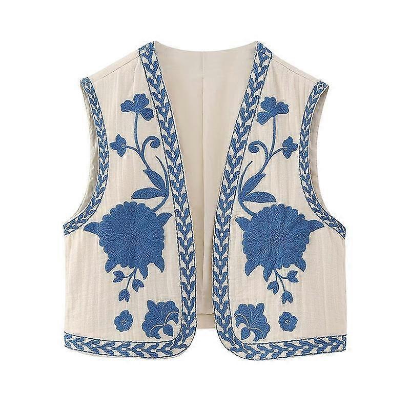V-hals ermeløs brodert vest for kvinner