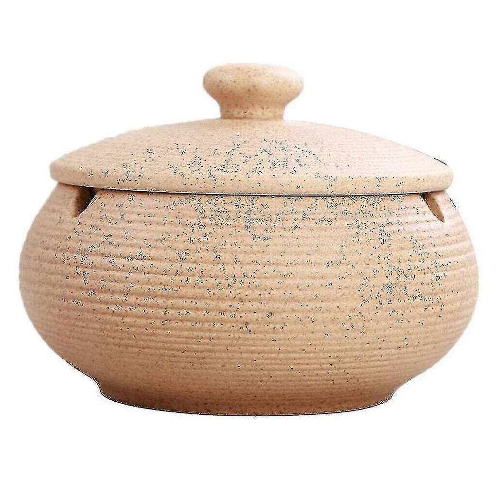 Windproof Ceramic Ashtray - Beige Yellow - Indoor Outdoor Use