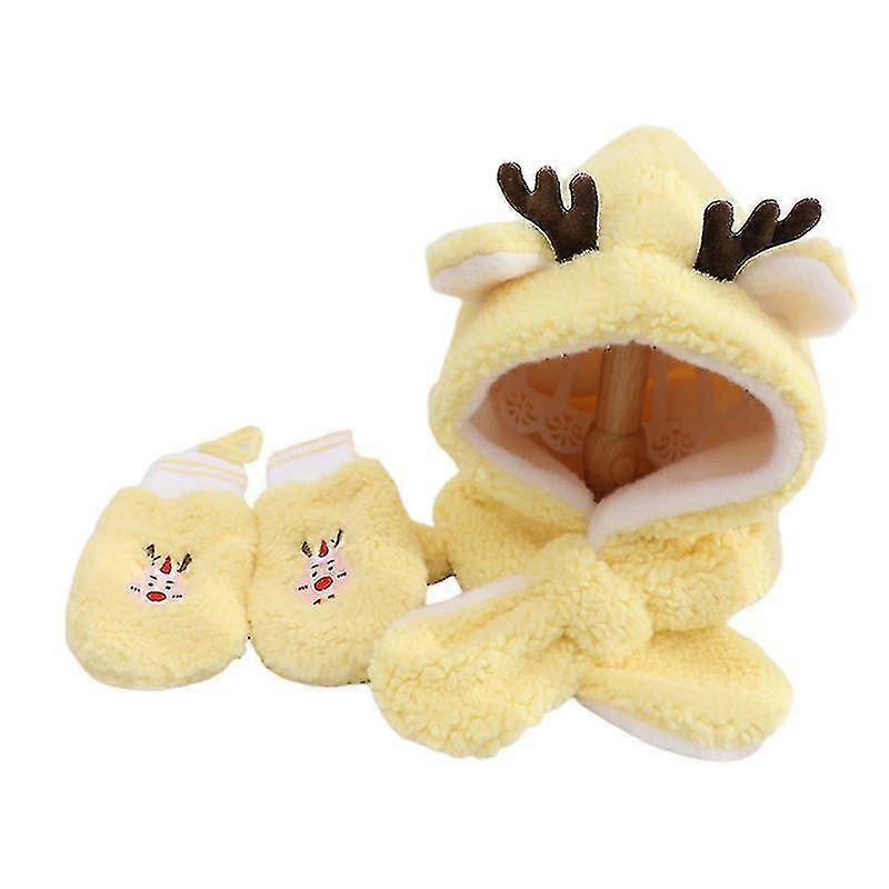 1 Set Kinder Mtze Fustlinge Cartoon Design Entzckend Warmhalten Unisex Weihnachtsmtze Schal Handschuhe Set Fr Winter Qinhai - Gelb-