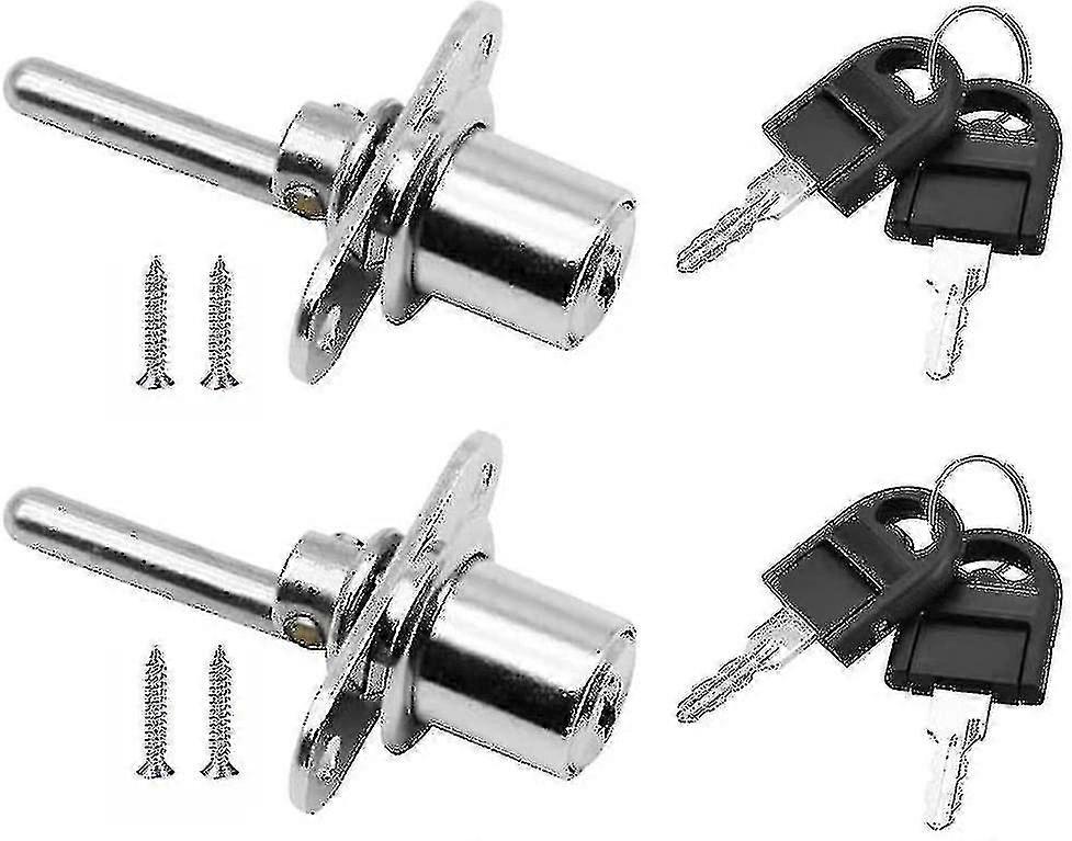 2 Pieces Drawer Lock With Key For Furniture Plunger Lock For Cabinet Showcase Filing Cabinets, Diameter 16mm, Length 61mm (silver) Xxf