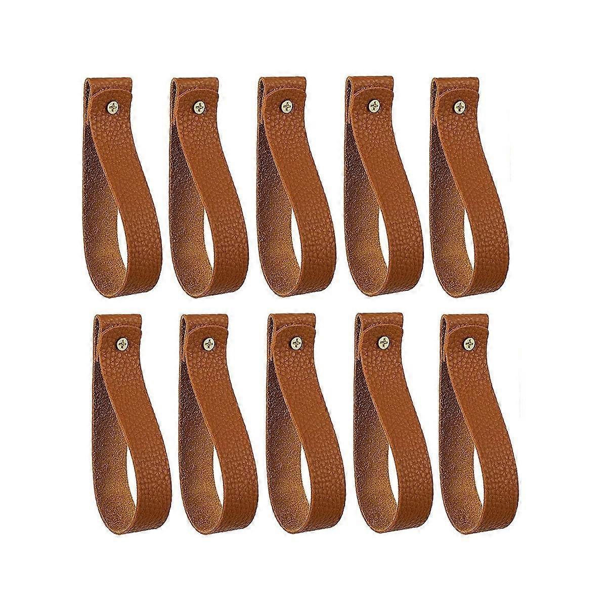 10Pcs Wall Hooks,PU Leather Curtain Rod Holder, Leather Hanging Bracket DIY Hook Wall Boho Brown