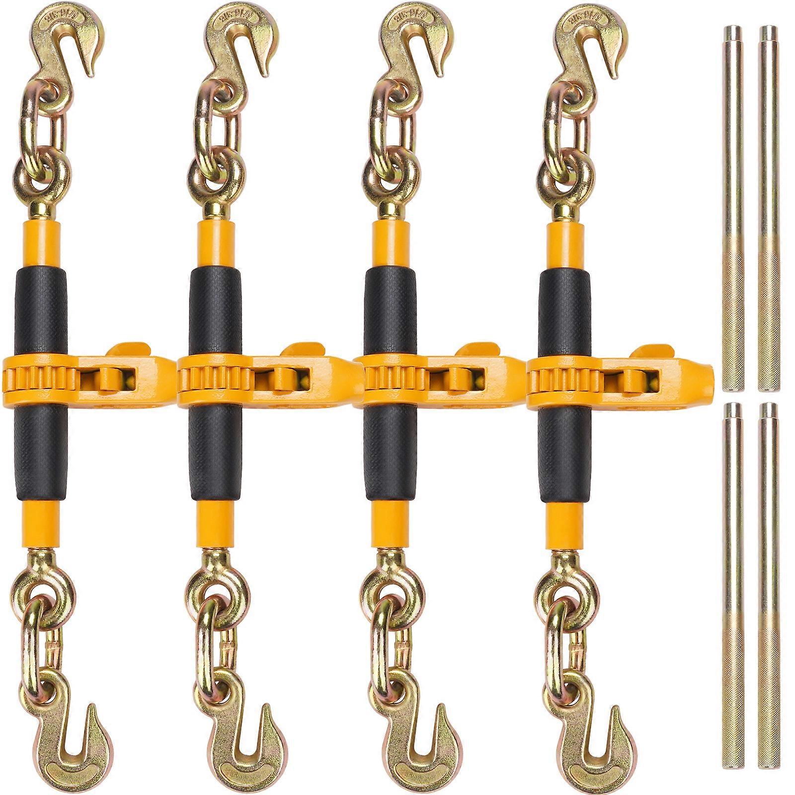 Ratchet Chain Binder, 5/16"-3/8" Heavy Duty Load Binders, with G80 Hooks 7,100 lbs Secure Load Limit,Tie Down Hauling Chain Binders, 4 P