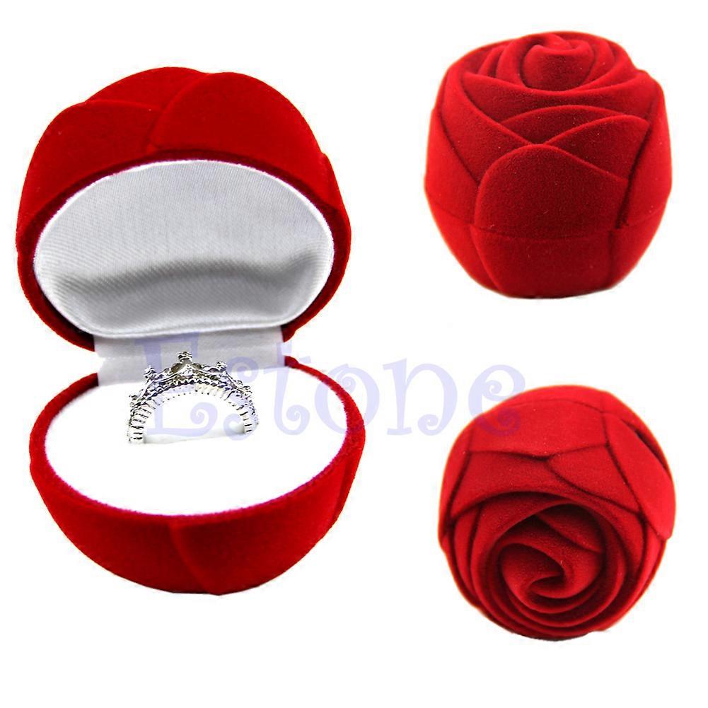 Rose Flower Flocking Ring Holder Display Box Storage Jewelry Box Gift