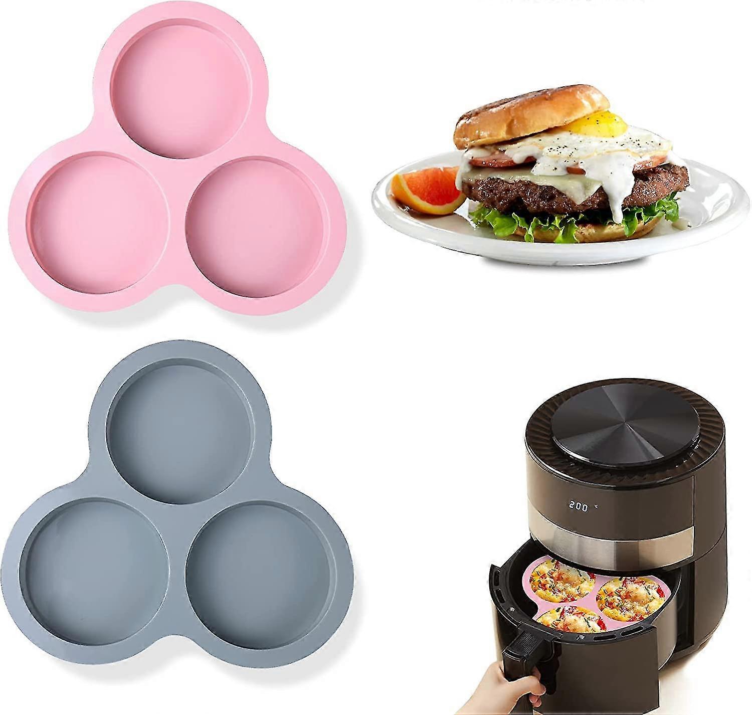 2pcs Silicone Air Fryer Egg Mold, Non-stick Reusable Air Fryer Baking Pan For Egg Bites, Muffin Top, Breakfast Sandwiches, Hamburger